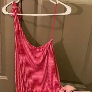 One shoulder stripped tank, tight on the bottom